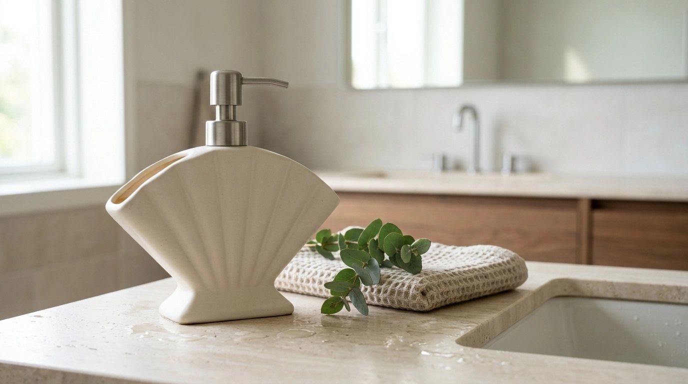 Fan-Shaped Ceramic Pump Bottle for Soap, Lotion & Shower