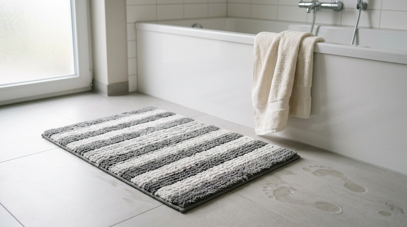 Plush Striped Non-Slip Bath Mat: Soft, Washable Grip