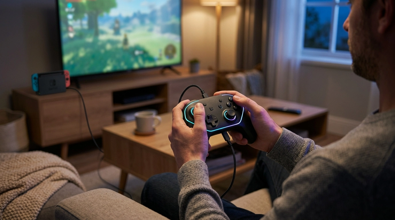 Wired RGB Switch Gamepad: Docked Play, No Charging