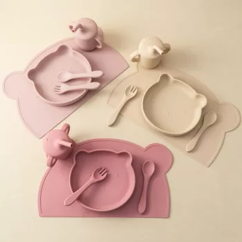 5-Piece Silicone Baby Feeding Set: Suction Dishes + Cup