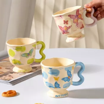 Tall Ceramic Butterfly Mug for Coffee & Tea (Giftable)